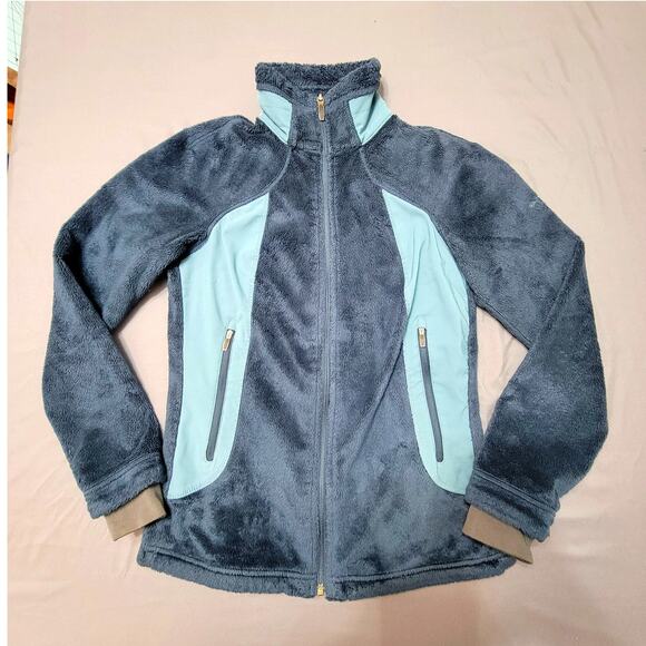 Columbia Blue Aqua Plush Fleece Zip Jacket Women’s Small Soft Warm Cozy Layer - Picture 2 of 12